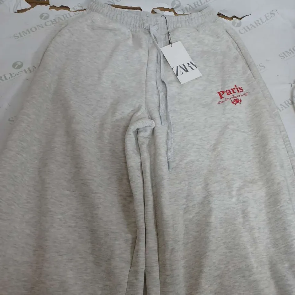 ZARA LIGHT GREY PARIS SWEAT PANTS - SMALL
