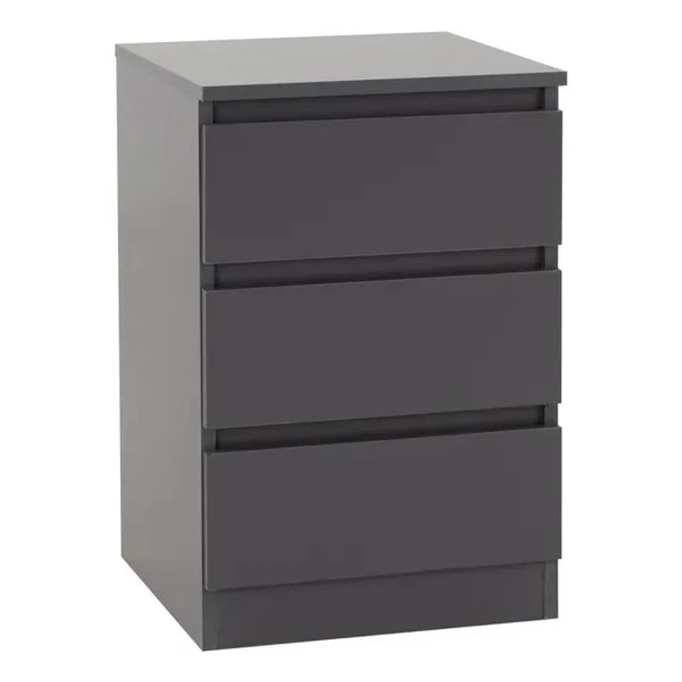 BOXED WALKER 3 DRAWER BEDSIDE TABLE - GREY