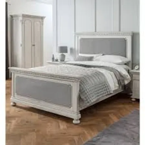BRAND NEW BOXED BAKERSFIELD ANTIQUE GREY DOUBLE FABRIC BEDFRAME(4 BOXES)