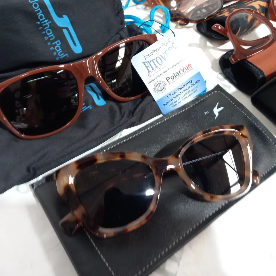 LOT OF 8 ASSORTED PAIRS OF GLASSES TO INCLUDE JONATHON PAU FIT OVERS AND RUTH LANGSFORD