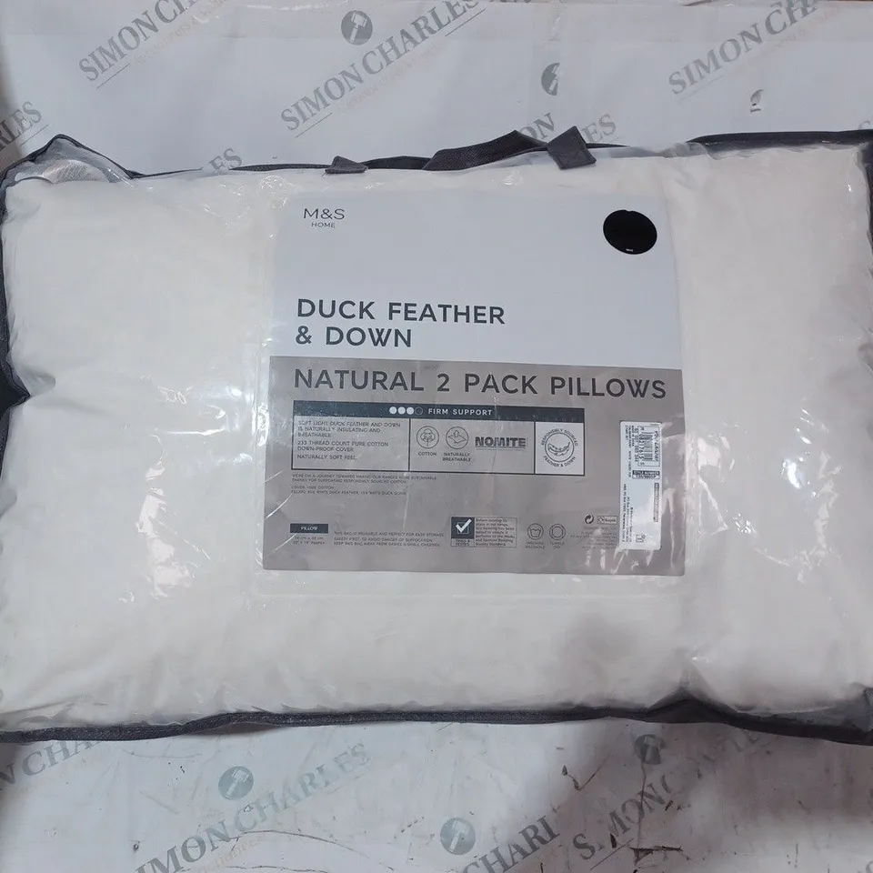 PACKAGED AND SEALED M&S DUCK FEATHER AND DOWN NATURAL 2 PACK PILLOWS 