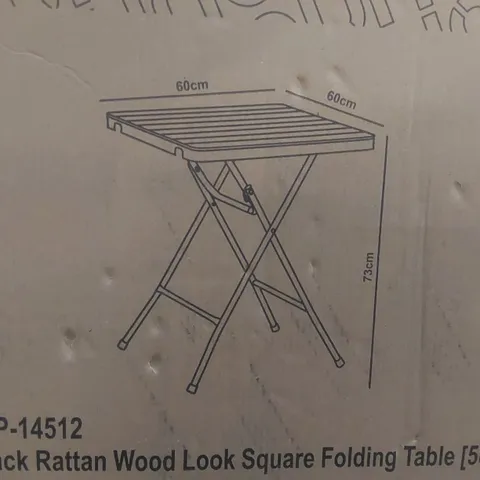 BOXED URBANLIVING 60CM BLACK RATTAN WOOD LOOK SQUARE FOLDING TABLE 