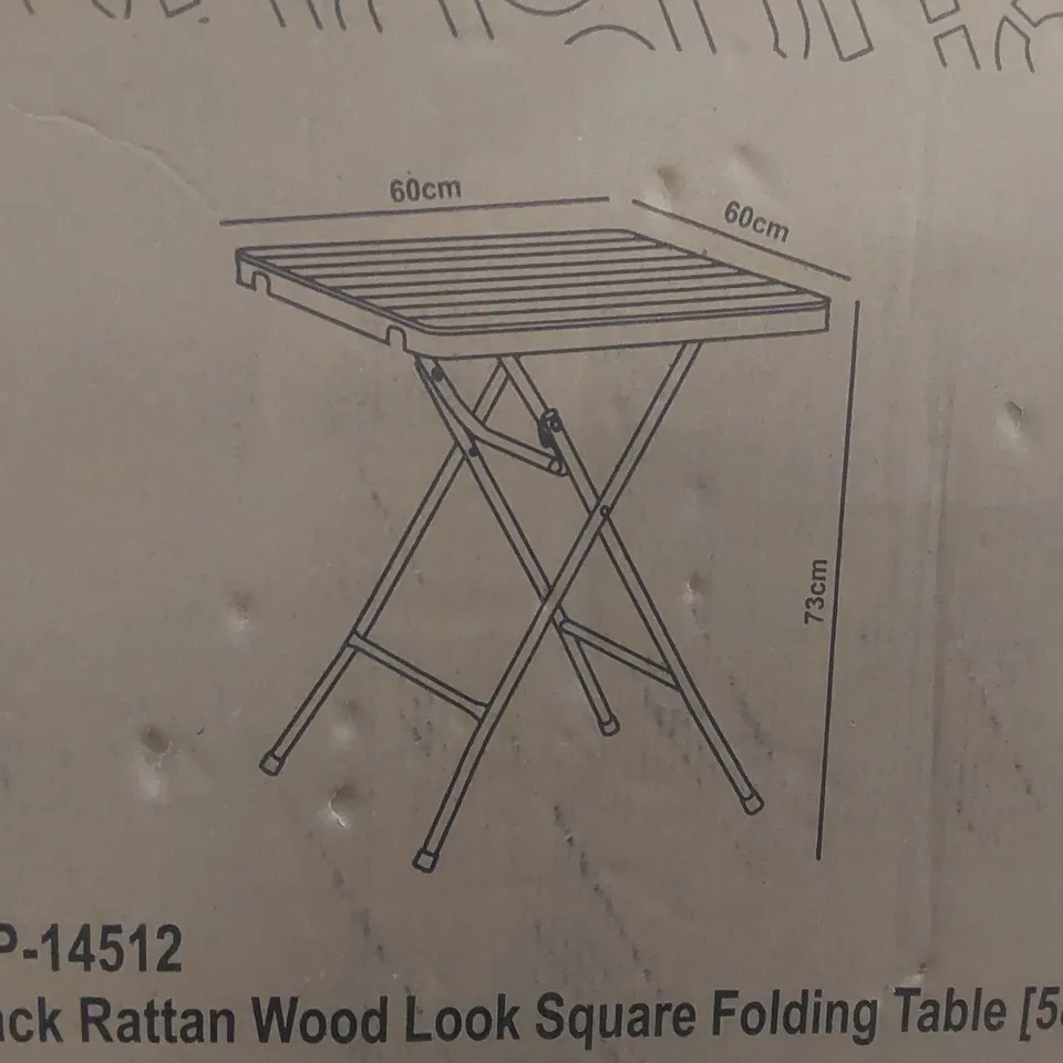 BOXED URBANLIVING 60CM BLACK RATTAN WOOD LOOK SQUARE FOLDING TABLE