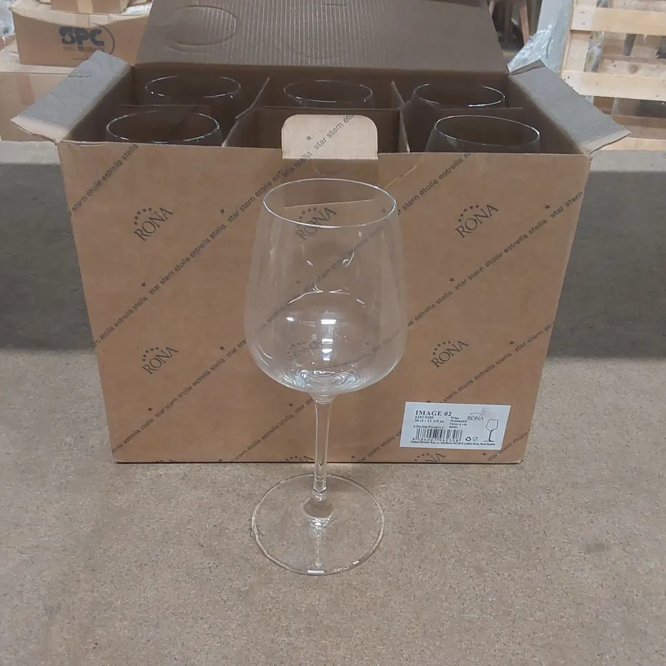 BOX CONTAINING 6x BRAND NEW RONA 360ML WINE GLASSES