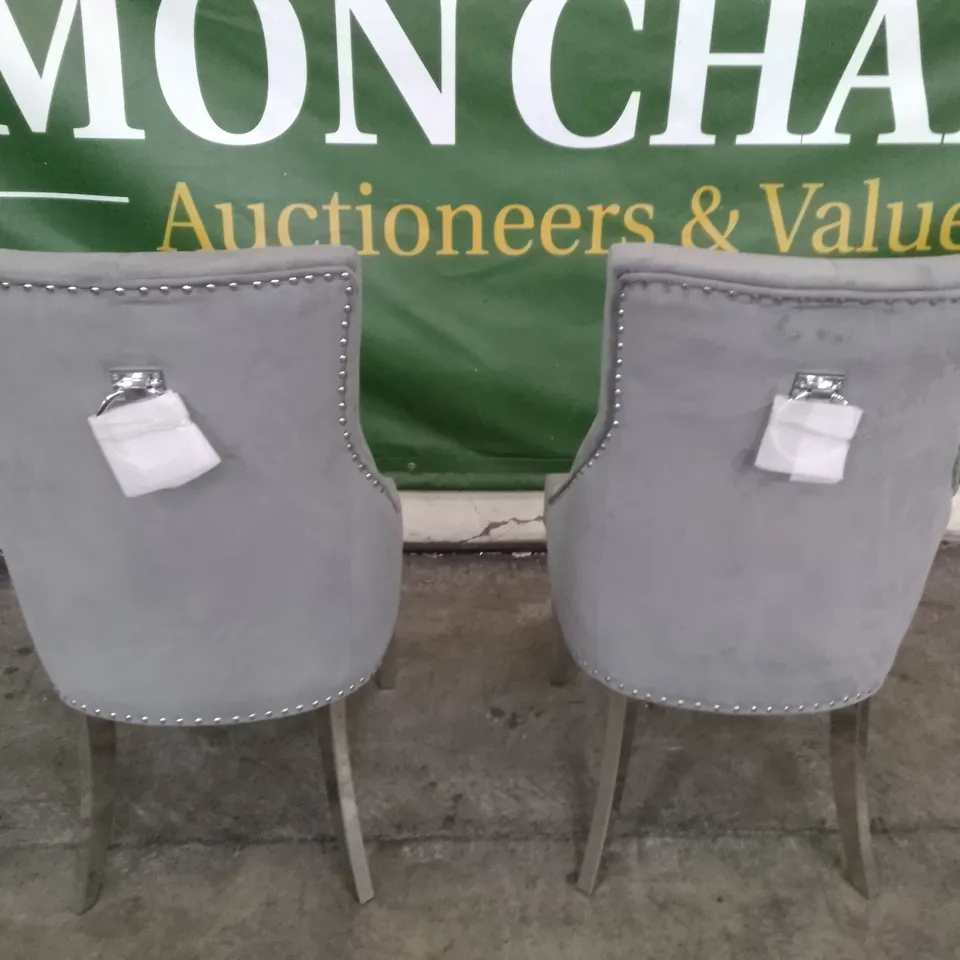 SET OF 2 NEW IMPERIAL GREY VELVET BUTTON BACK DINING CHAIR (CHROME LEGS)