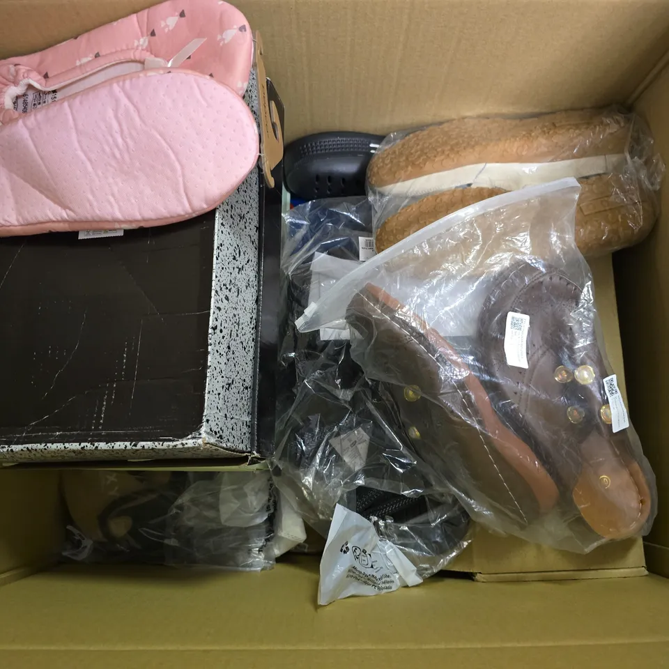 BOX OF APPROXIMATELY 10 PAIRS OF ASSORTED SHOES IN VARIOUS COLOUR, STYLES AND SIZES