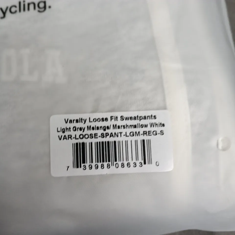 BAGGED ADANOLA VARSITY LOOSE FIT SWEATPANTS – LIGHT GREY MELANGE / MARSHMALLOW WHITE – SIZE REG-S