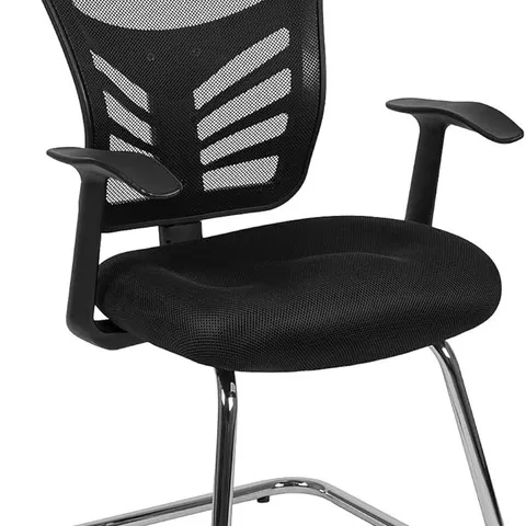 BOXED FLASH MESH SIDE RECEPTION CHAIR WITH CHROME SLED BASE, BLACK - HL-0001B-BK (1 BOX)