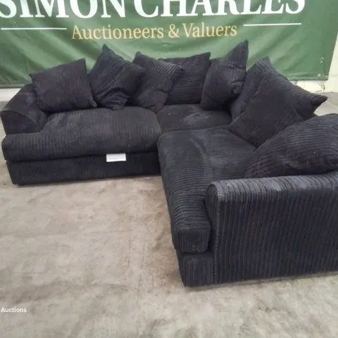 QUALITY DESIGNER AJO 2-PIECE CORNER SOFA - BLACK CORDUROY FABRIC