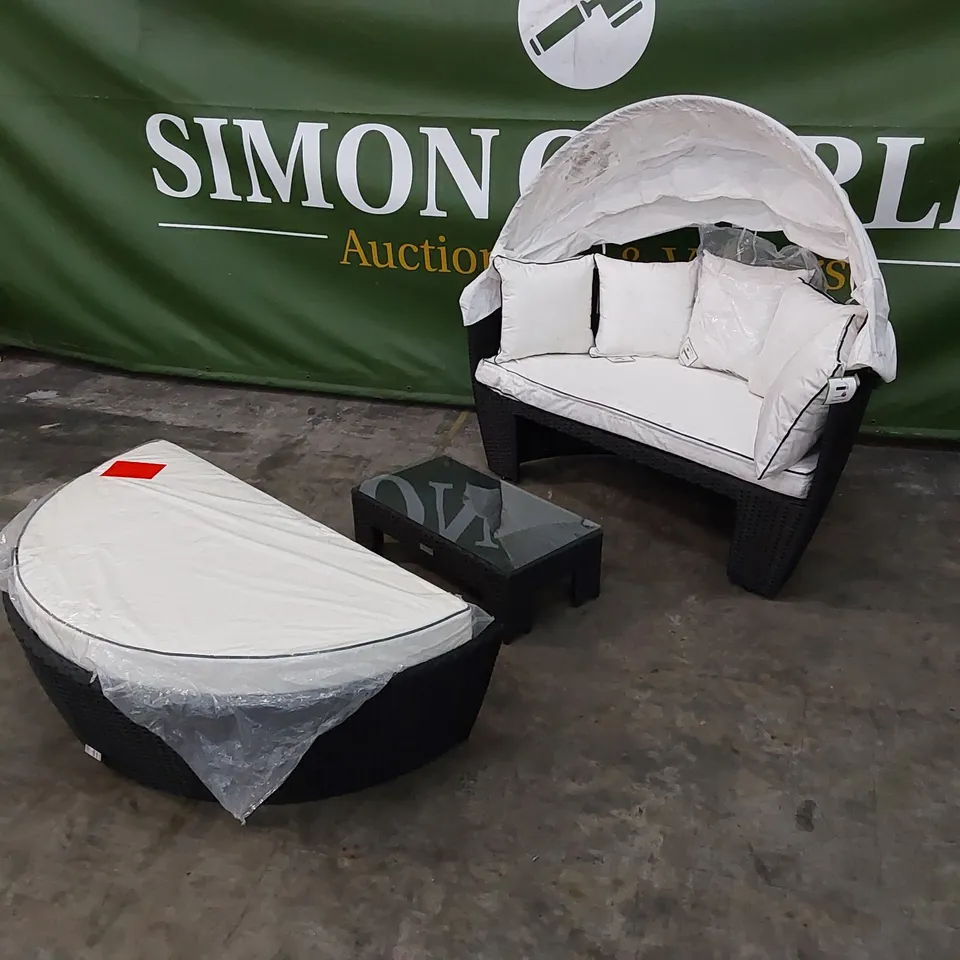 DESIGNER ROUND RATTAN SOFA WITH CANOPY AND SMALL TABLE 