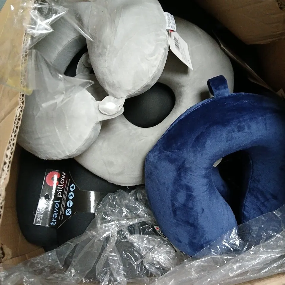 BOX OF APPROXIMATELY 20 ASSORTED TRAVEL PILLOWS 