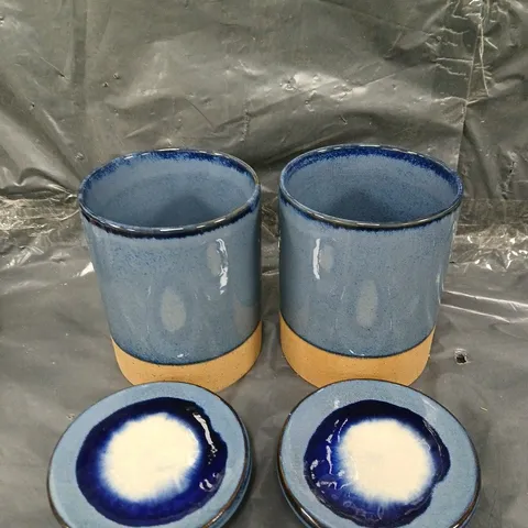 2 DEPP BLUE SATIN CERAMIC JARS 