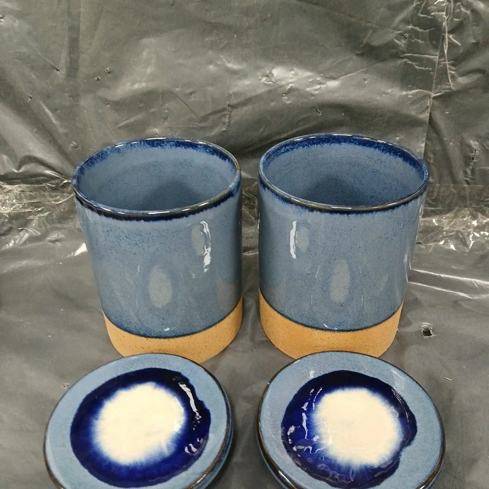 2 DEPP BLUE SATIN CERAMIC JARS 