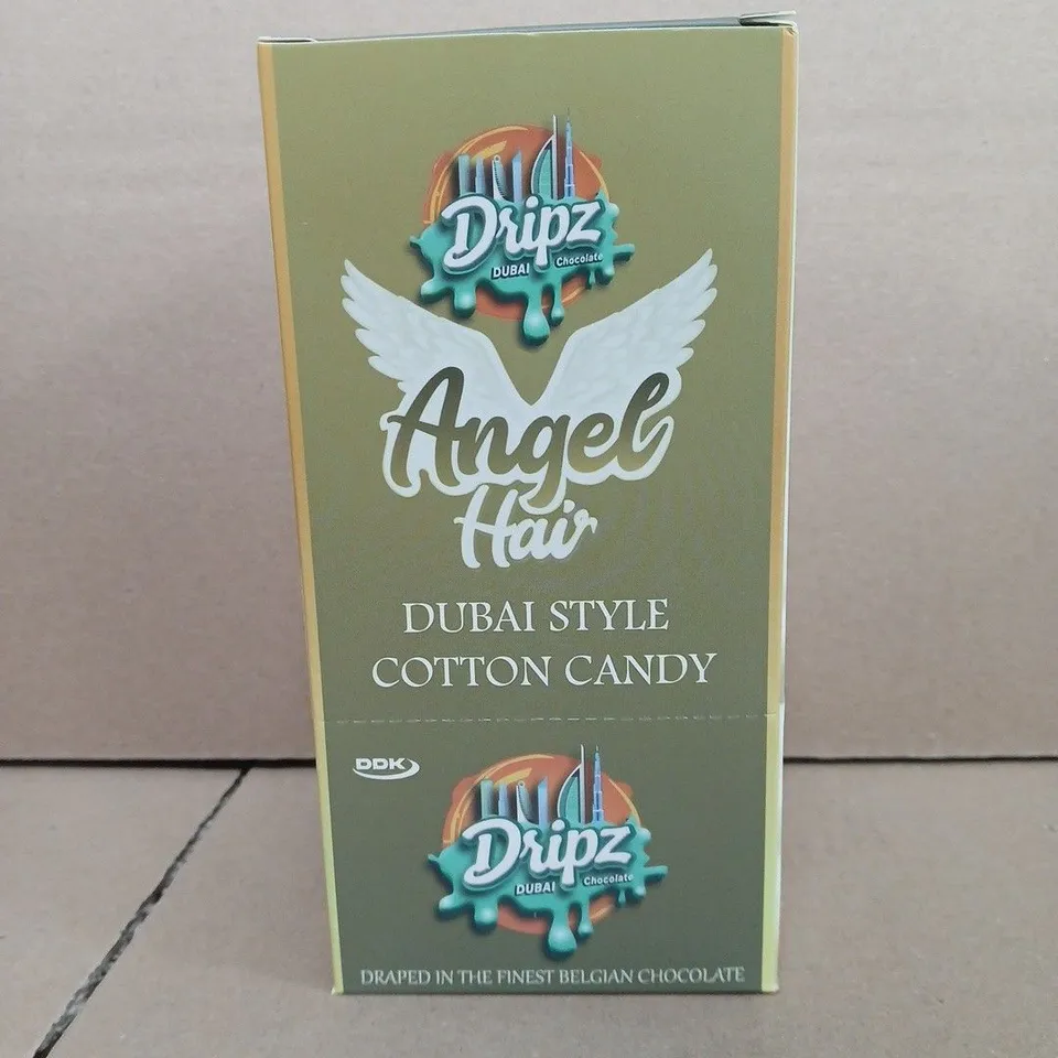 BOX OF APPROXIMATELY 25 PACKS OF DRIPZ DUBAI CHOCOLATE - ANGEL HAIR COTTON CANDY (5 X 172G BARS PER PACK)
