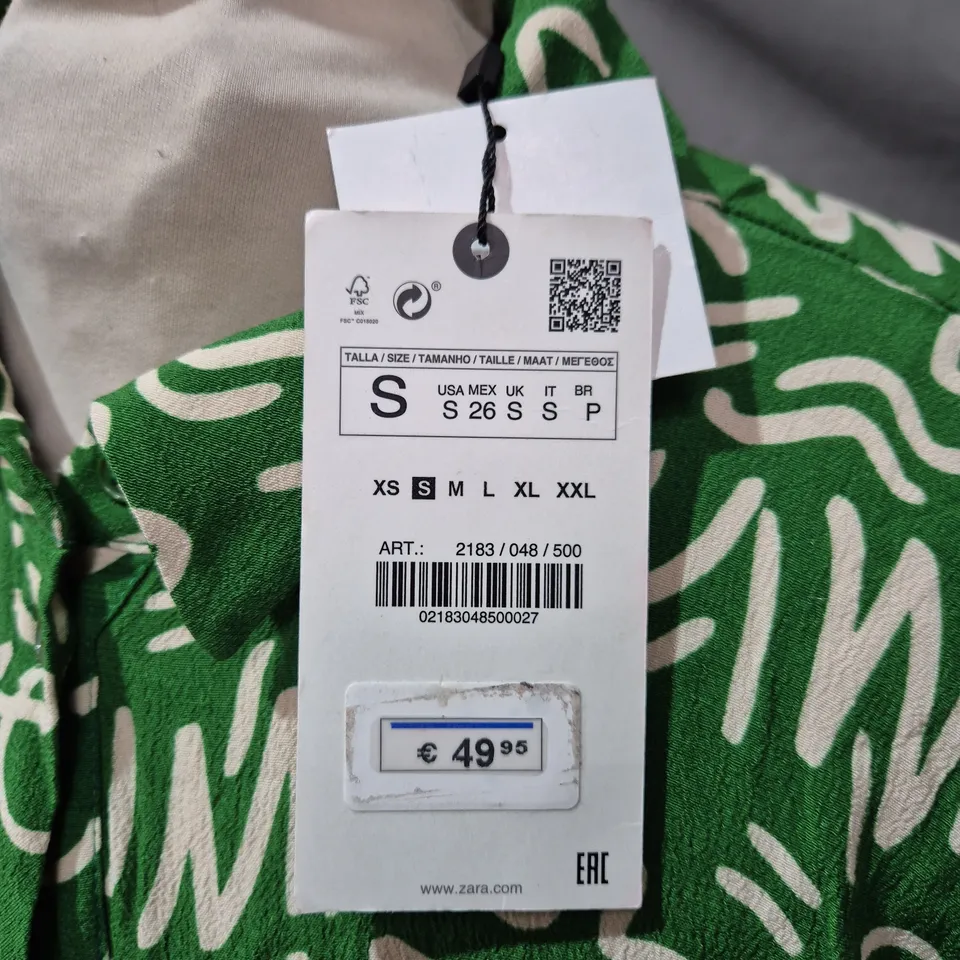 ZARA WOMEN'S GREEN ABSTRACT PRINT MAXI DRESS – SIZE S