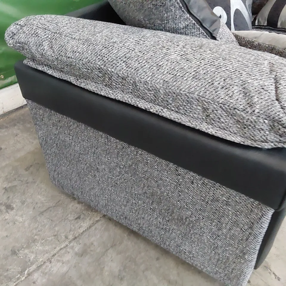 DESIGNER CROYDON THREE SEATER SOFA WITH SCATTER CUSHIONS BLACK FAUX LEATHER & GREY FABRIC