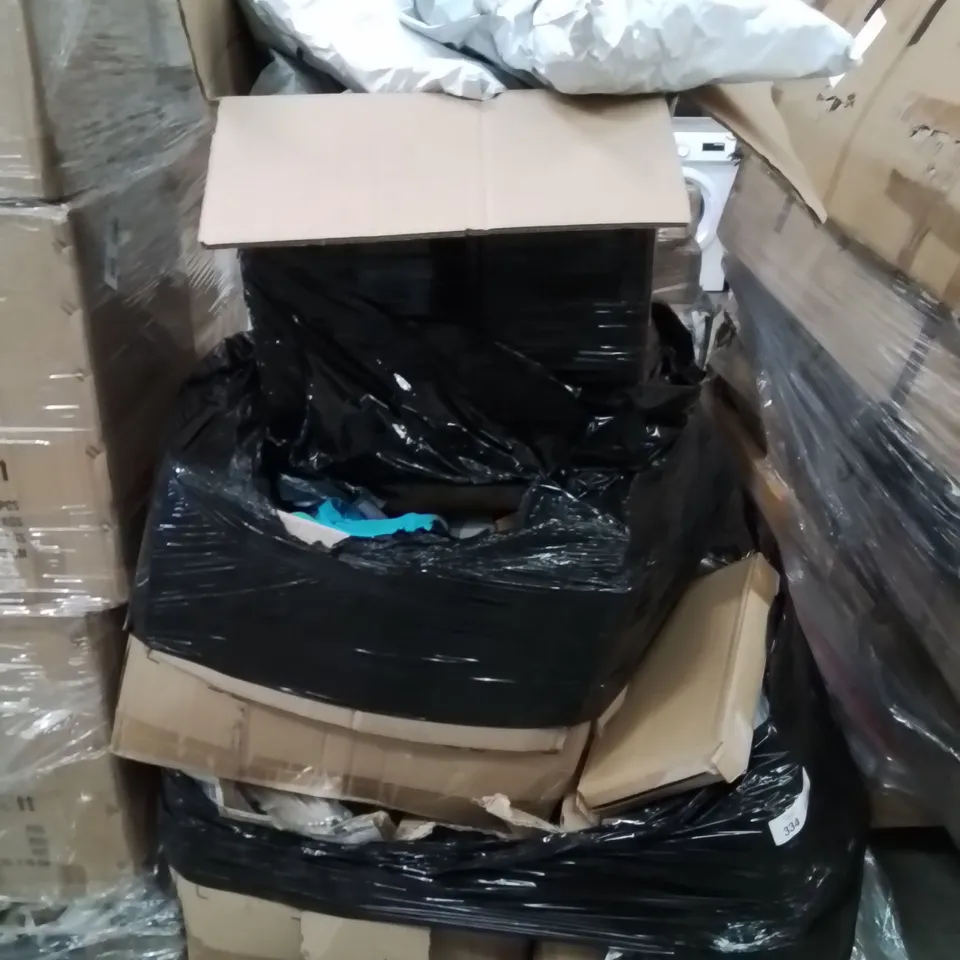 PALLET CONTAINING LARGE AMOUNT OF BAGGED CLOTHING, PRINCESS WANDS, AND LOTS MORE
