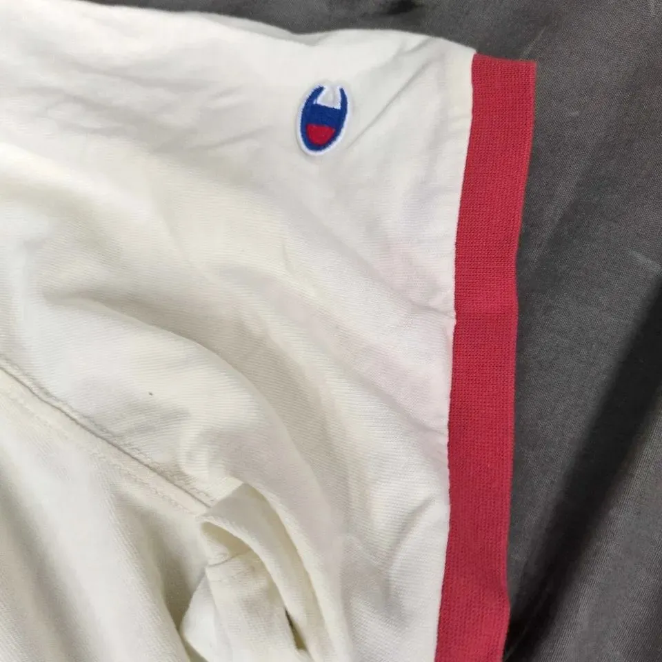 CHAMPION T‑SHIRT – WHITE WITH RED TRIM, UK LARGE