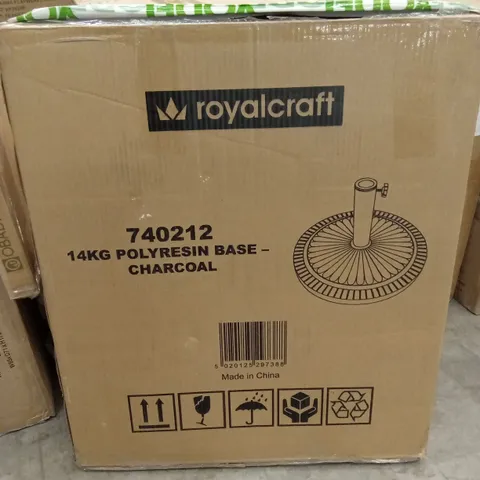BOXED ROYALCRAFT 14KG POLY RESIN PARASOL BASE - CHARCOAL (1 BOX)