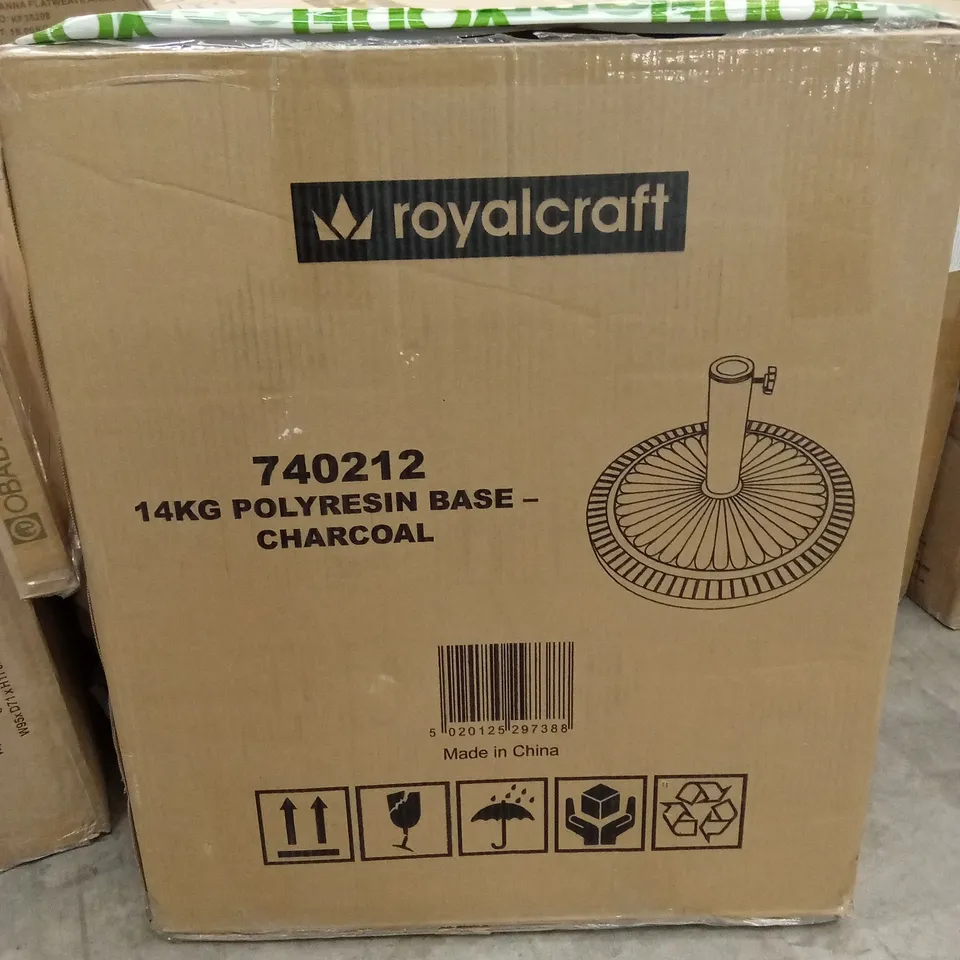 BOXED ROYALCRAFT 14KG POLY RESIN PARASOL BASE - CHARCOAL (1 BOX)