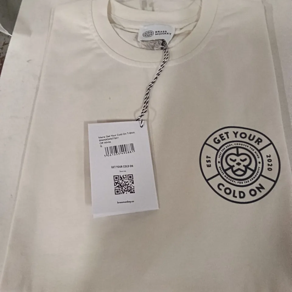 BOX OF BRASS MONKEY T-SHIRTS - OFF WHITE SIZE S APPROXIMATELY 20
