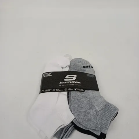 SKECHERS 6 PAIR CREW SOCKS β WHITE & GREY - UK SIZE 7 - 10