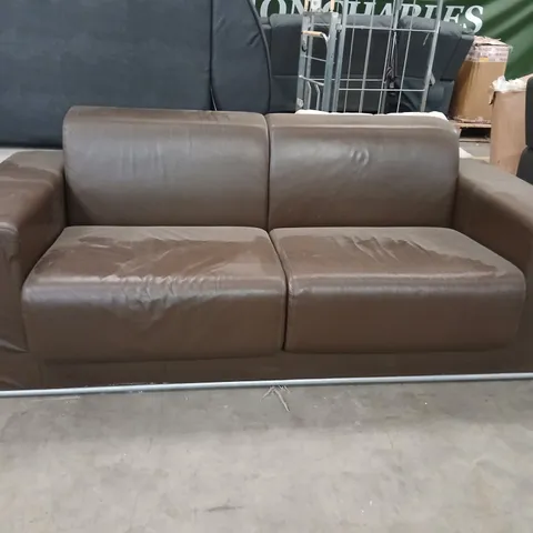 DESIGNET BROWN LEATHER THREE SEATER SOFA WITH CHROME FEET