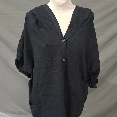 NEW COLLECTION LINEN BLEND BUTTON JACKET IN BLACK