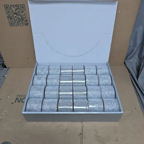 LARGE QUANTITY OF GISELA GRAHAM LONDON DECORATIVE RIBBON ROLLS – 6 BOX SETS OF 24 (144 in total) 63MM X 3M, SILVER