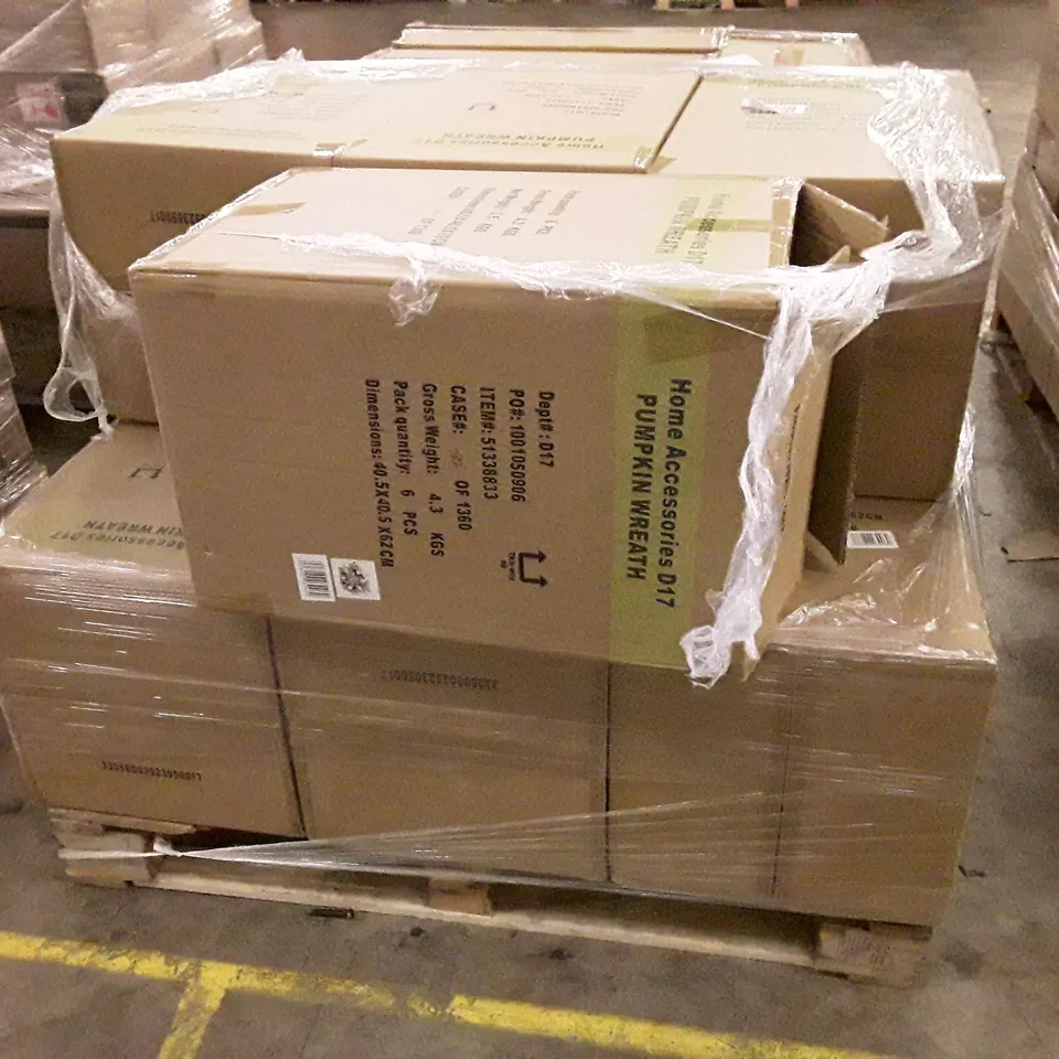 PALLET OF APPROXIMATELY 9 BOXES CONTAINING 6 BRAND NEW PUMPKIN WREATHS 