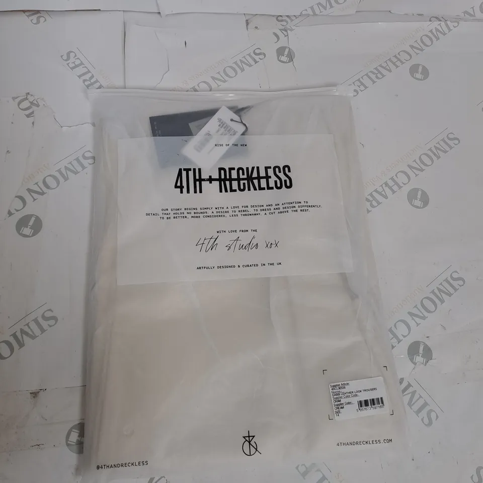 4TH RECKLESS GABBI LEATHER LOOK TROUSERS SIZE 14