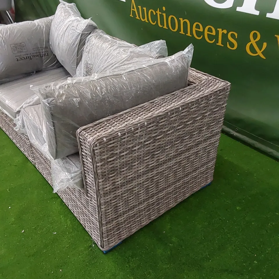 FLORIDA 2-SEATER MODULAR GREY RATTAN SOFA WITH CUSHIONS 