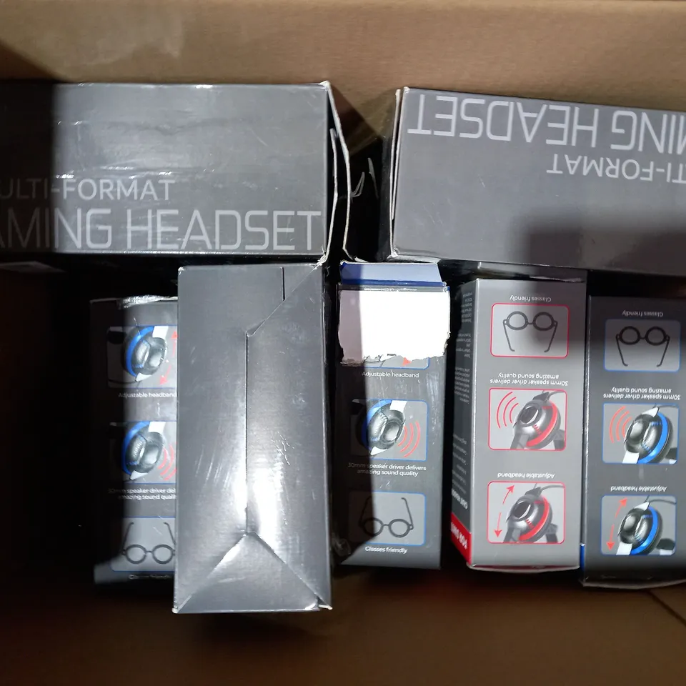 BOX OF APPROXIMATELY 10 ASSORTED ELECTRICAL ITEMS TO INCLUDE GAMEWARE MULTI-FORMAT GAMING HEADSET, GAMEWARE STEREO HEADSET FOR XBOX ONE, STEALTH RAPTOR MULTI-FORMAT GAMING HEADSET, ETC