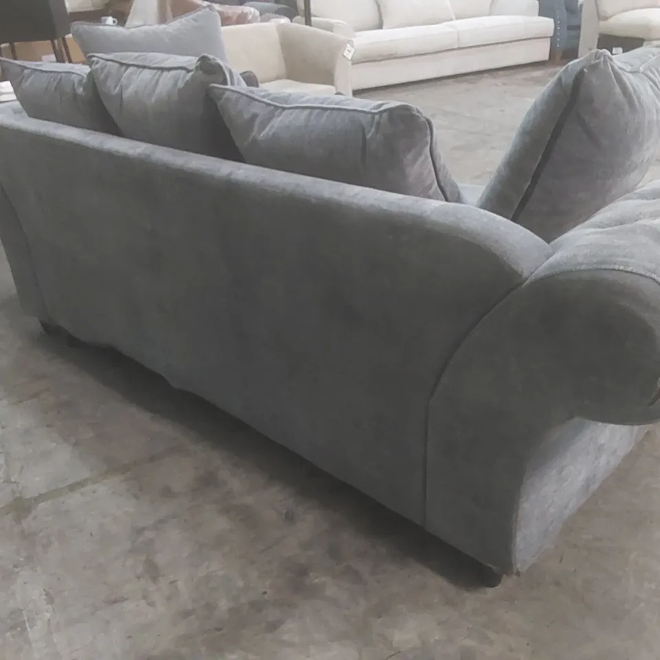 DESIGNER WINDSOR 3 SEATER FABRIC UPHOLSTERED SOFA - GREY