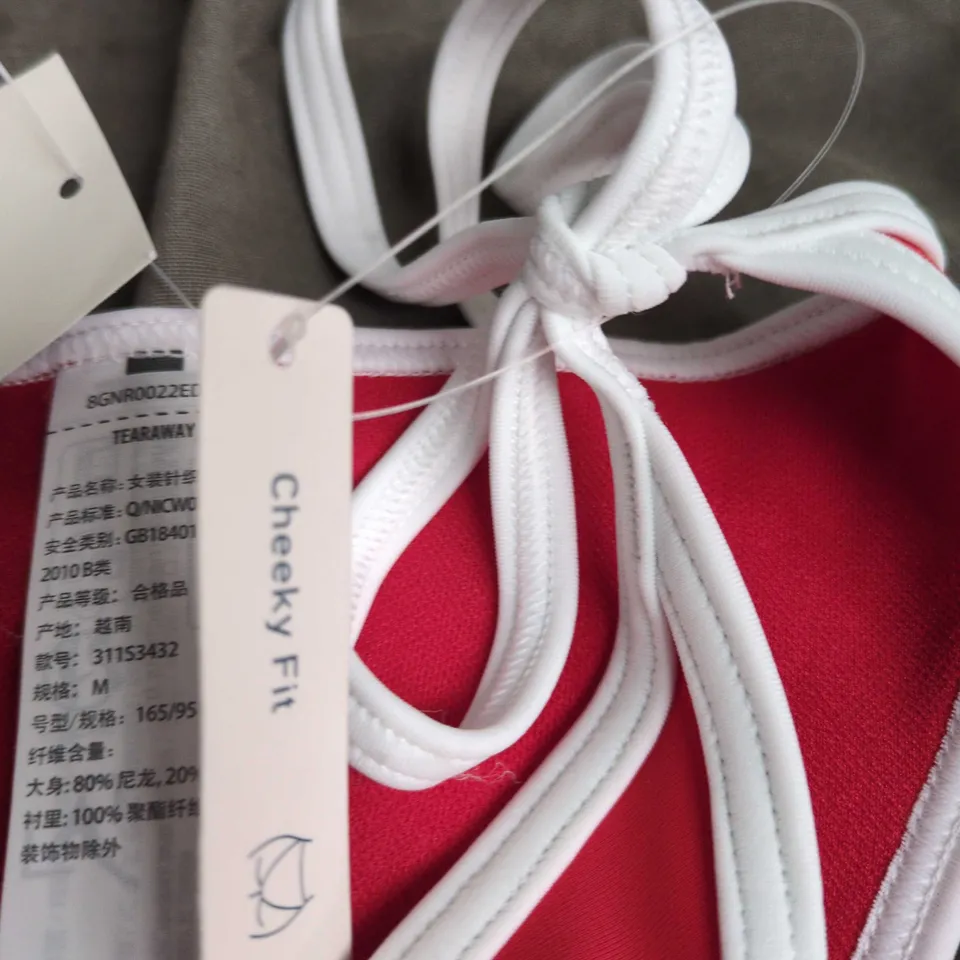 HOLLISTER WOMEN'S SWIM BOTTOMS – RED WITH WHITE TRIM, CHEEKY FIT, SIZE M