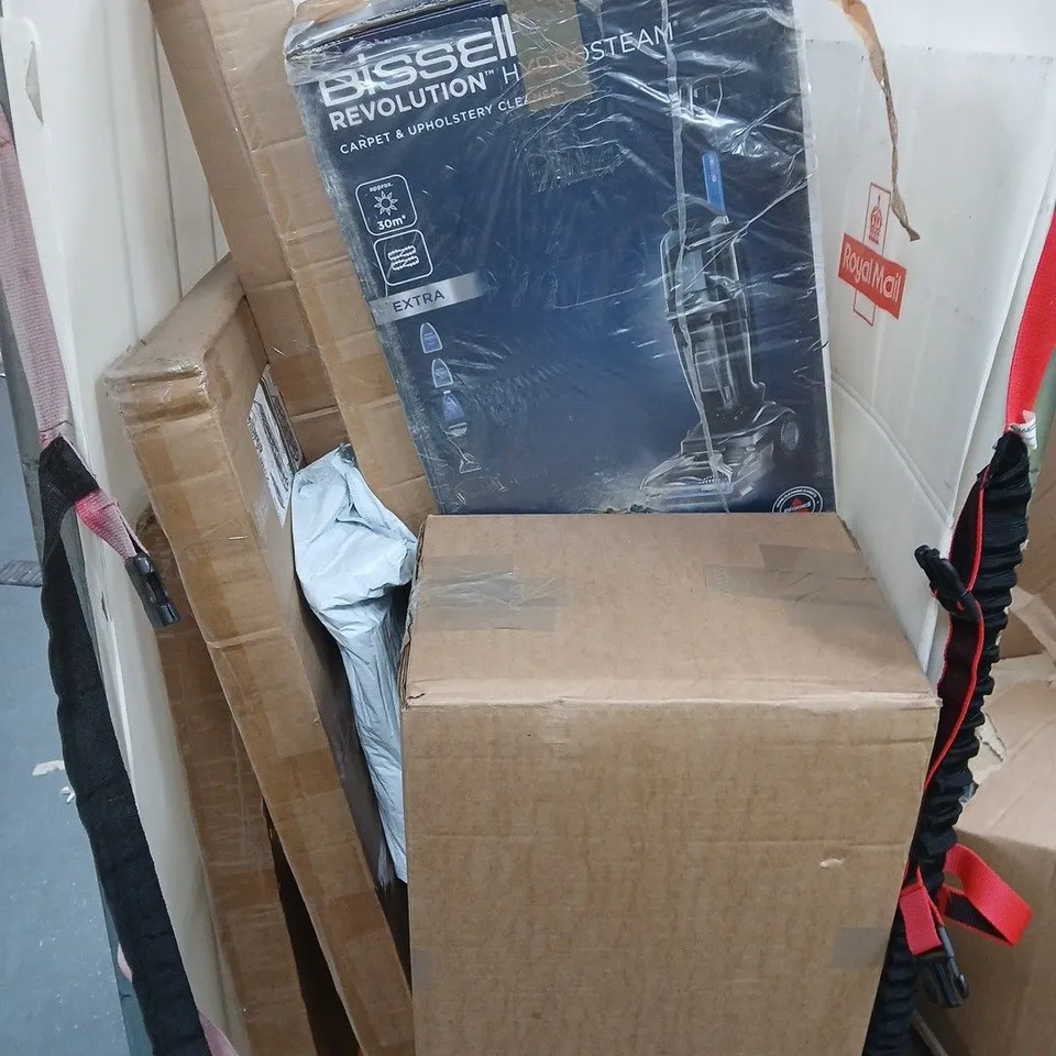 CAGE OF APPROXIMATELY 10 ASSORTED BROKEN ITEMS TO INCLUDE - DIGITAL SCALE, OUTDOOR INFLATABLE CHRISTMAS DECORATION, AND VACUUM CLEANER ETC. COLLECTION ONLY
