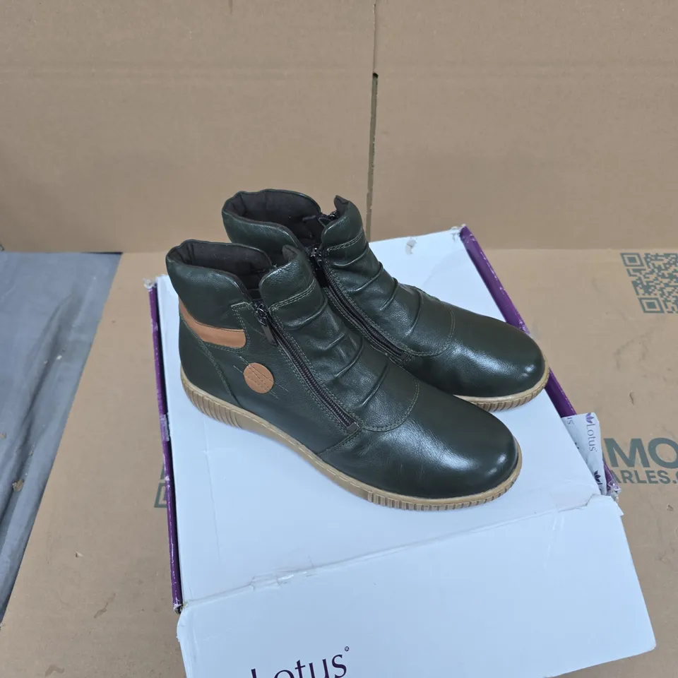 LOTUS ATLANTA ULB405 KHAKI LEATHER ANKLE BOOTS – UK 7 (WOMEN)
