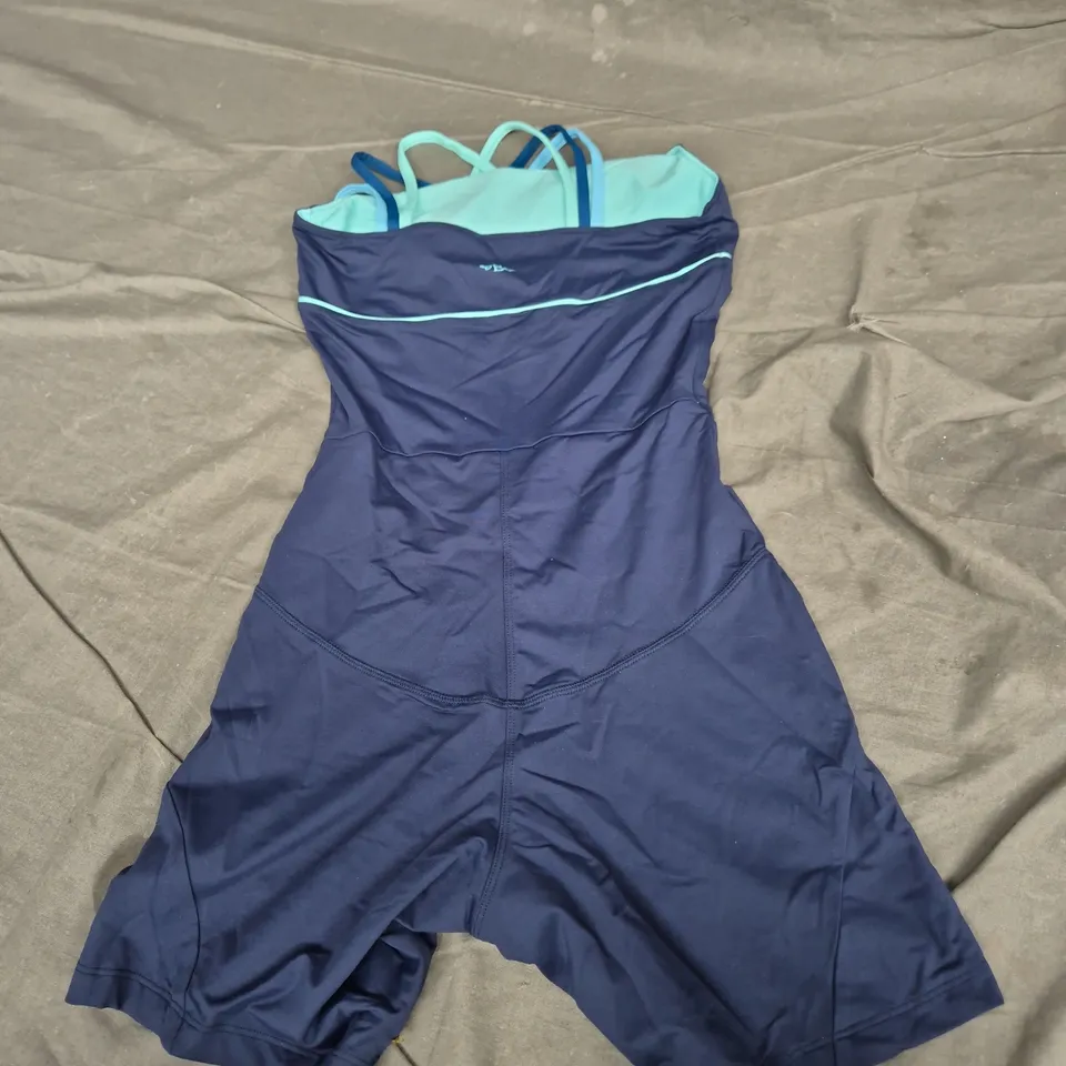 QUEEN B ATHLETICS WOMENS NAVY ONE-PIECE SWIMSUIT / BODYSUIT – AQUA INTERIOR, SIZE M/M 