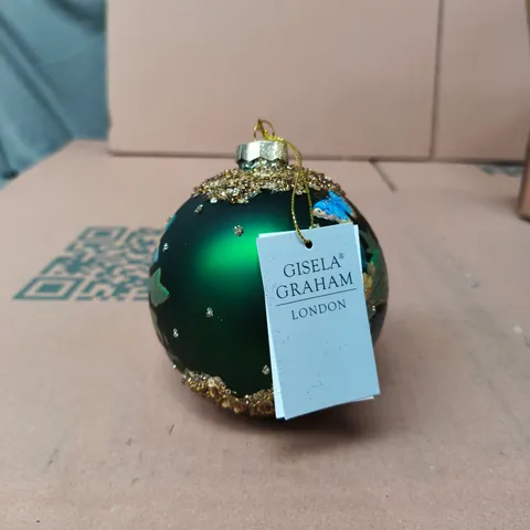 GISELA GRAHAM LONDON GREEN CHRISTMAS BAUBLE WITH GOLD GLITTER DECORATION – BOX OF 6