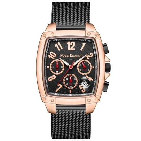 MANN EGERTON LIMITED EDITION HAND ASSEMBLED IMPACT BLACK MESH STRAP WRISTWATCH