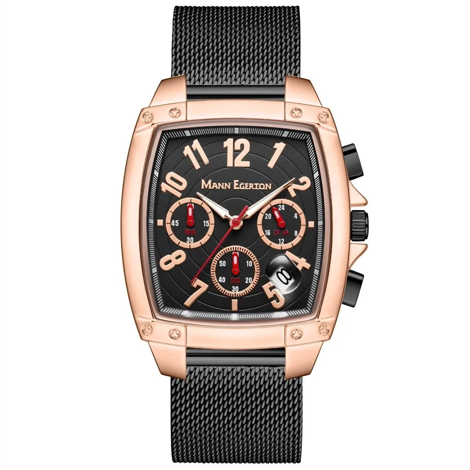 MANN EGERTON LIMITED EDITION HAND ASSEMBLED IMPACT BLACK MESH STRAP WRISTWATCH