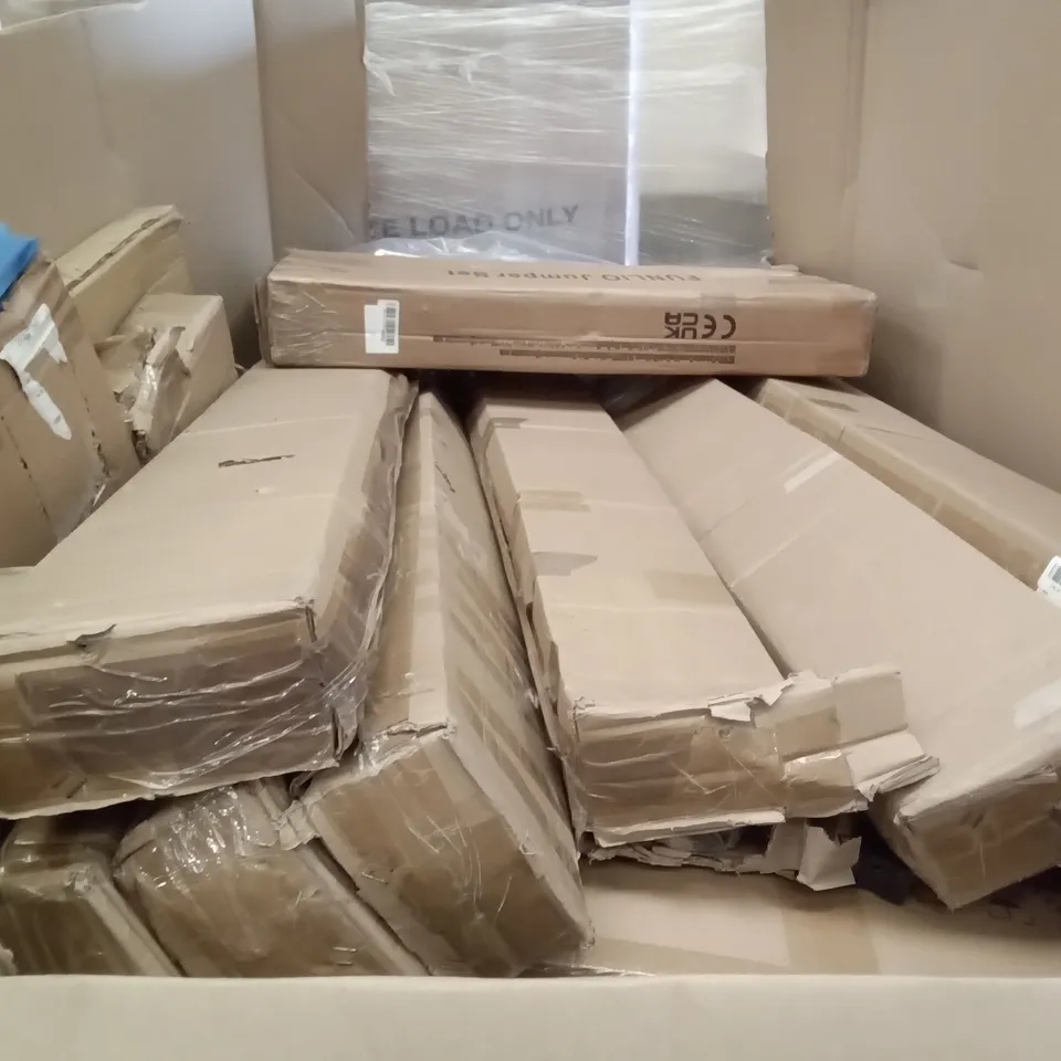 PALLET OF ASSORTED ITEMS INCLUDING NEWEER CAMERA TRACK SLIDES, ANIKA IRONING BOARD, ROODO PET STROLLER, ROCK BROS BIKE RACKS, CAR MATS FOR TESLA