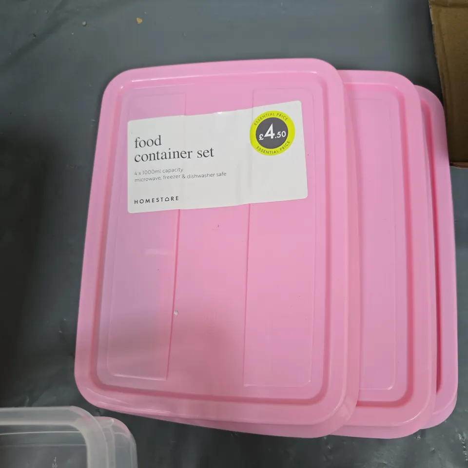HOMESTORE FOOD CONTAINER SET – PINK PLASTIC STORAGE BOXES, 4 X 1000ML, MICROWAVE/FREEZER/DISHWASHER SAFE