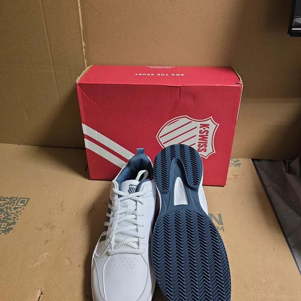 K-SWISS WHITE & NAVY SNEAKERS – ATHLETIC SHOES - UK SIZE 12 