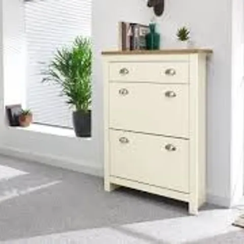 BOXED LANCASTER 2 DOOR 1 DRAWER SHOE CABINET - CREAM (1 BOX)