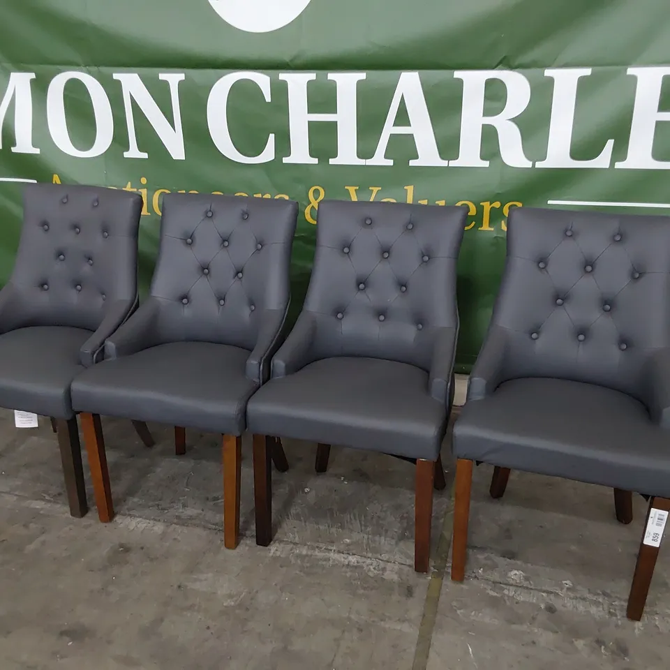 SET OF FOUR UPHOLSTERED BUTTONED BACK DINING CHAIRS GREY PU