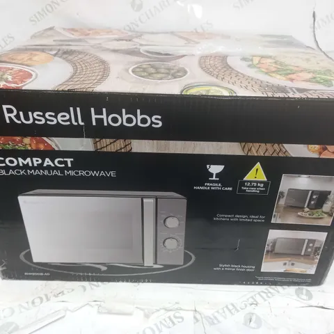 BOXED RUSSELL HOBBS COMPACT BLACK MANUAL MICROWAVE