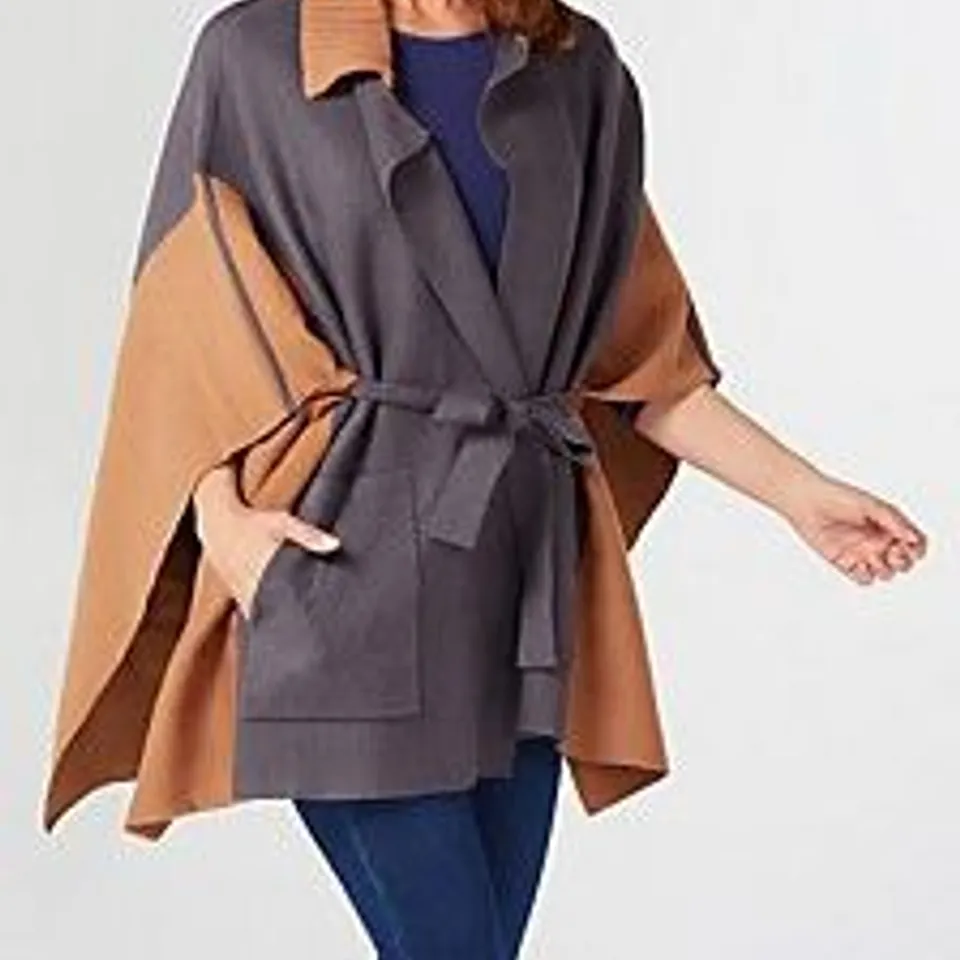 BOX OF BADGLEY MISCHKA COLOUR BLOCKED KNITTED PONCHO WITH POCKET - XS
