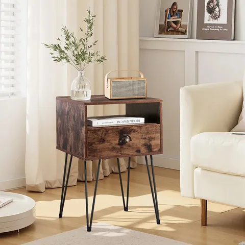 BOXED NS MODERN NIGHTSTAND SOFA SIDE TABLE WITH DRAWER AND STORAGE SHELF