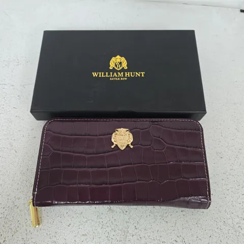 WILLIAM HUNT RFID CROC EMBOSSED 100% GENUINE LEATHER WALLET - WINE